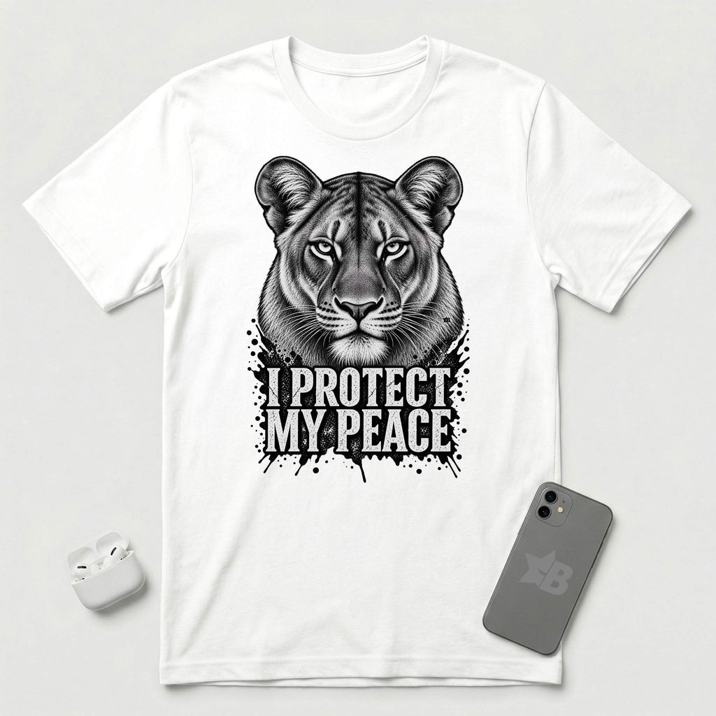I Protect My Peace - Composed Lioness - T-Shirt - White mockup