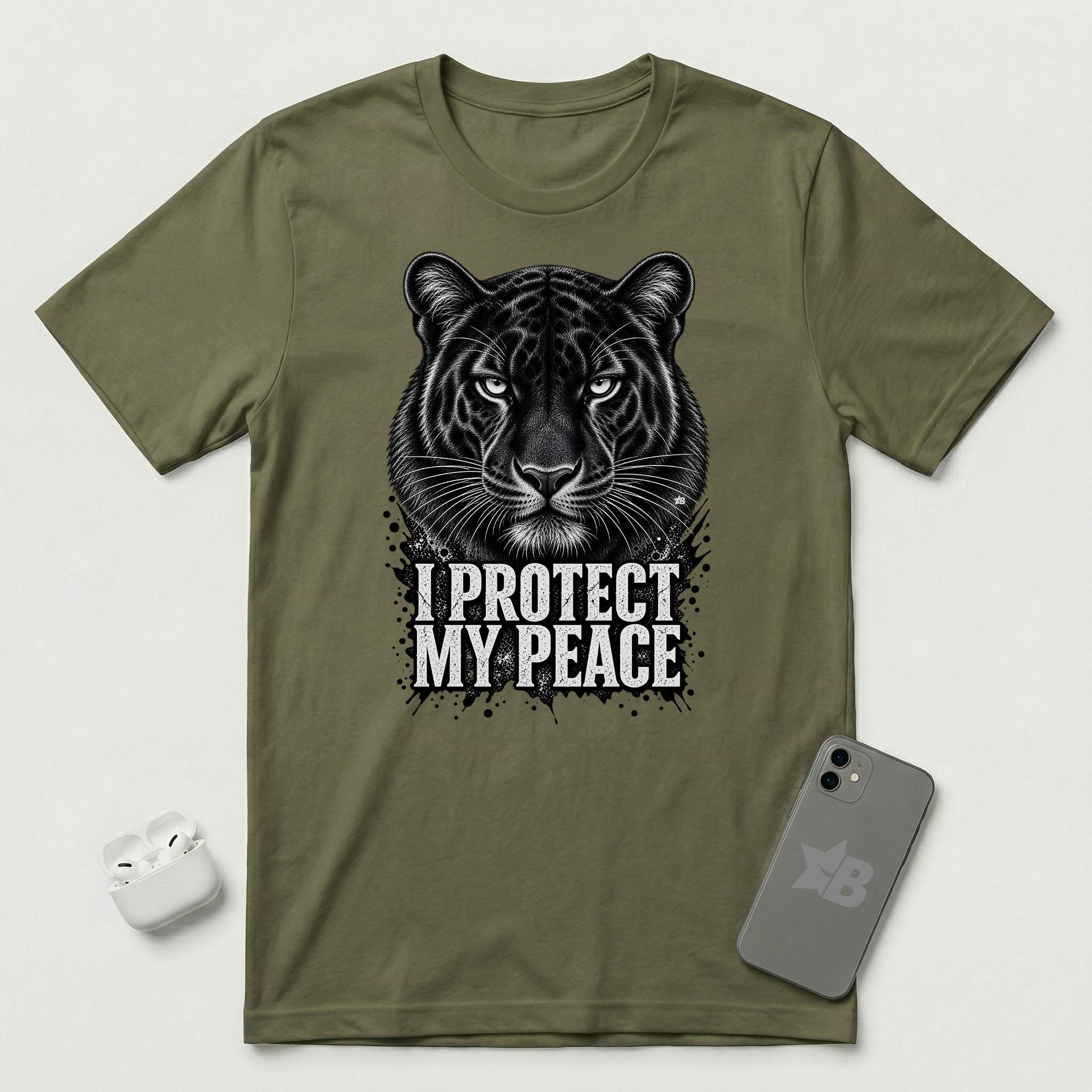 I Protect My Peace - Silent Panther - T-Shirt - Military Green mockup