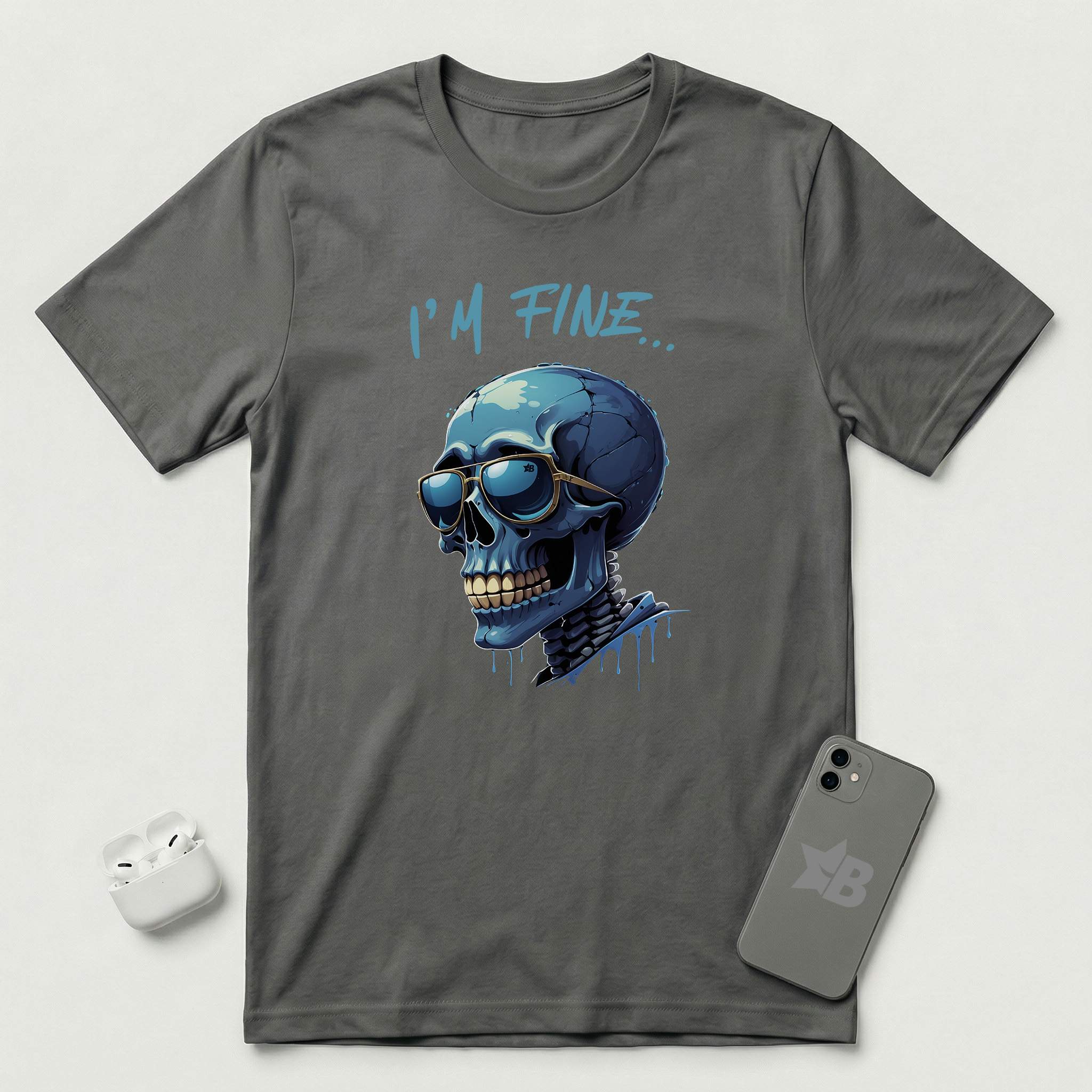 I'm Fine... - Blue Skull - T-Shirt - Asphalt mockup