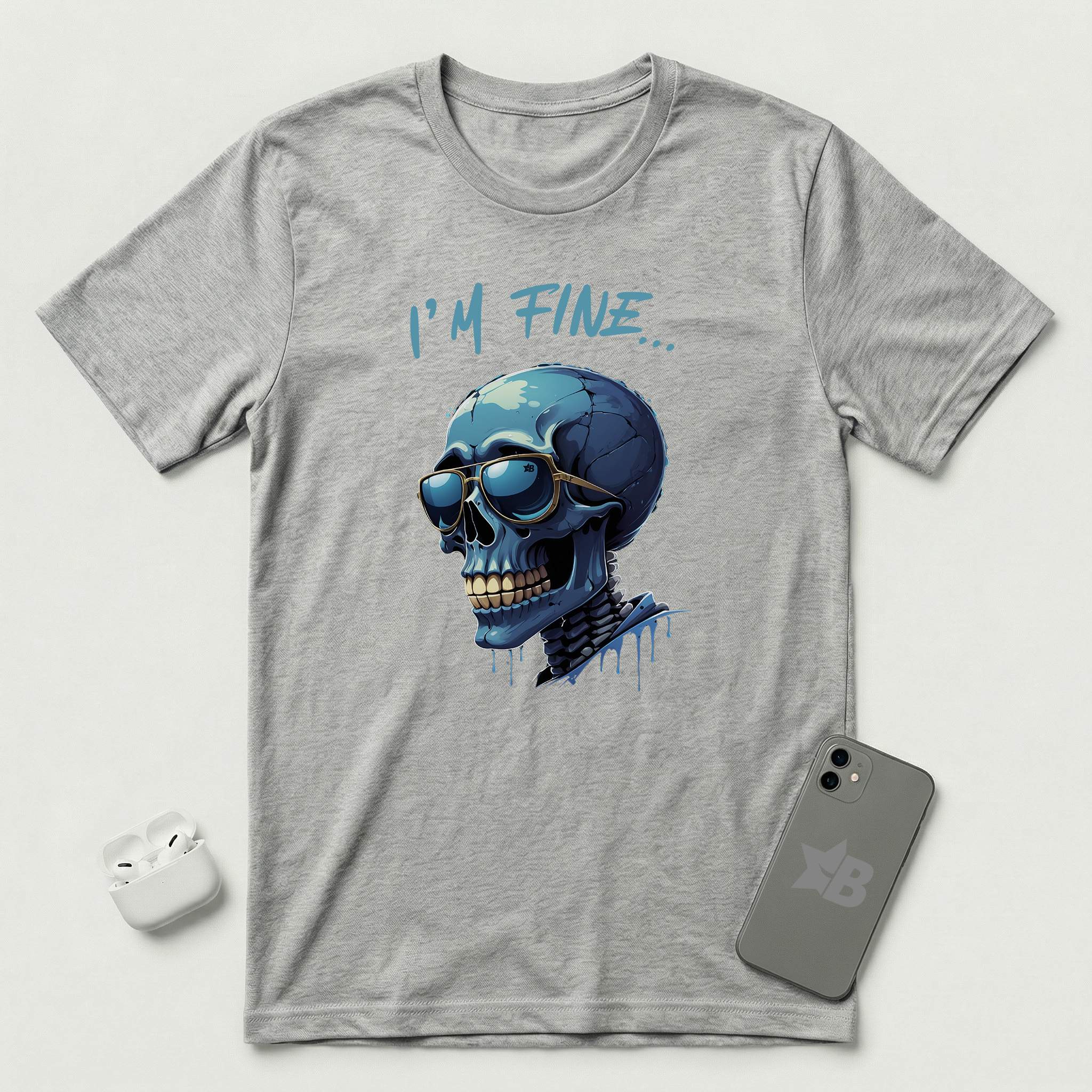 I'm Fine... - Blue Skull - T-Shirt - Athletic Heather mockup