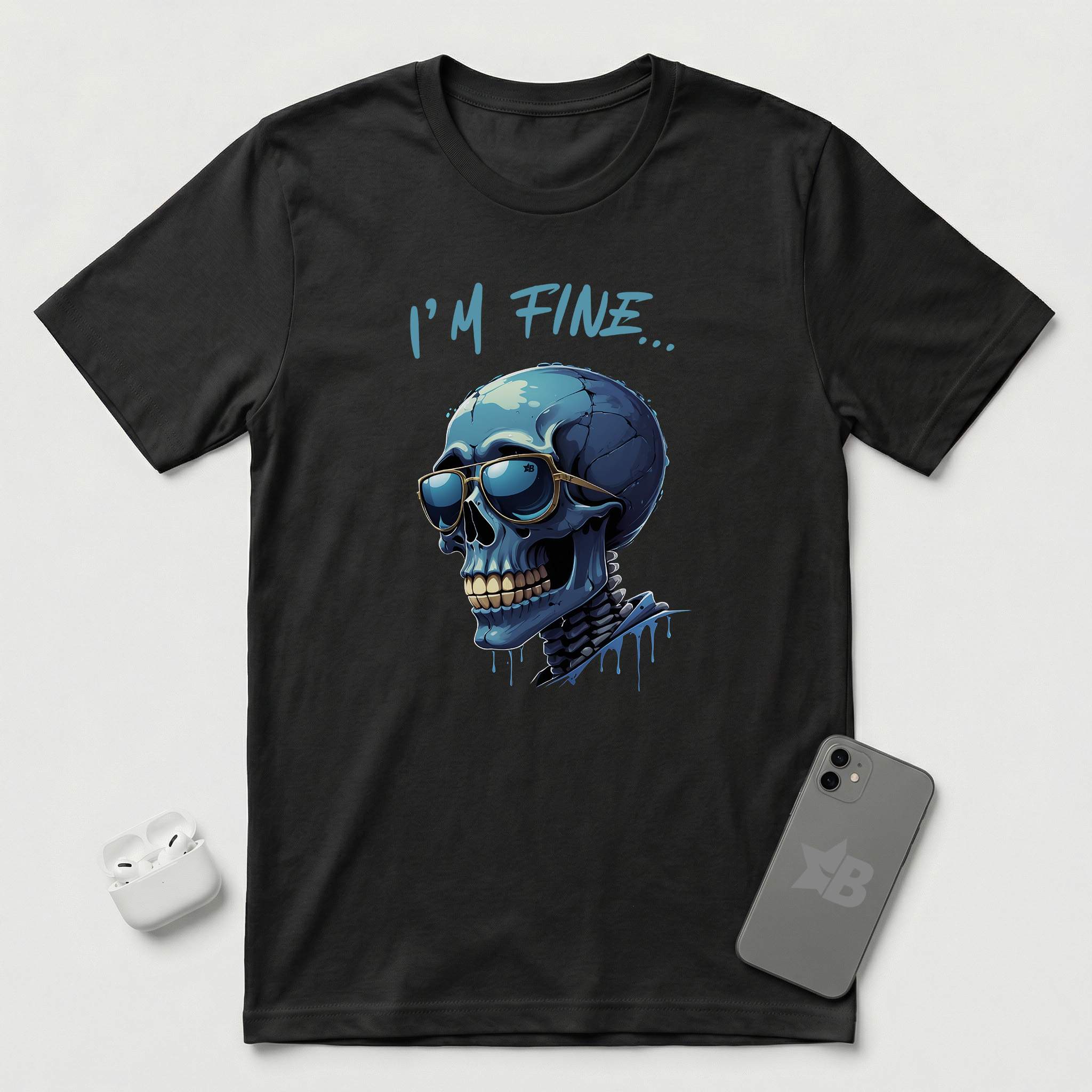 I'm Fine... - Blue Skull - T-Shirt - Black mockup