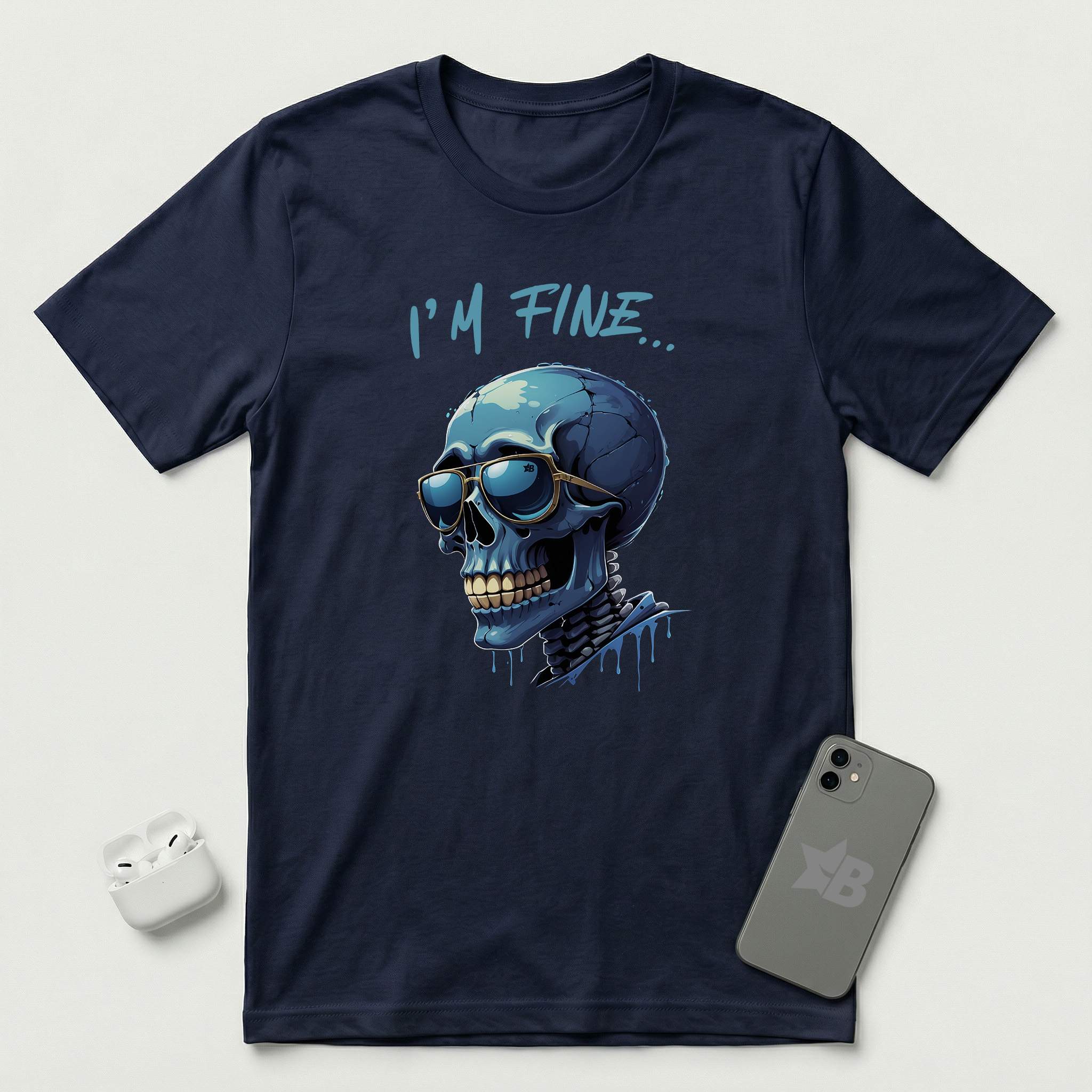 I'm Fine... - Blue Skull - T-Shirt - Navy mockup