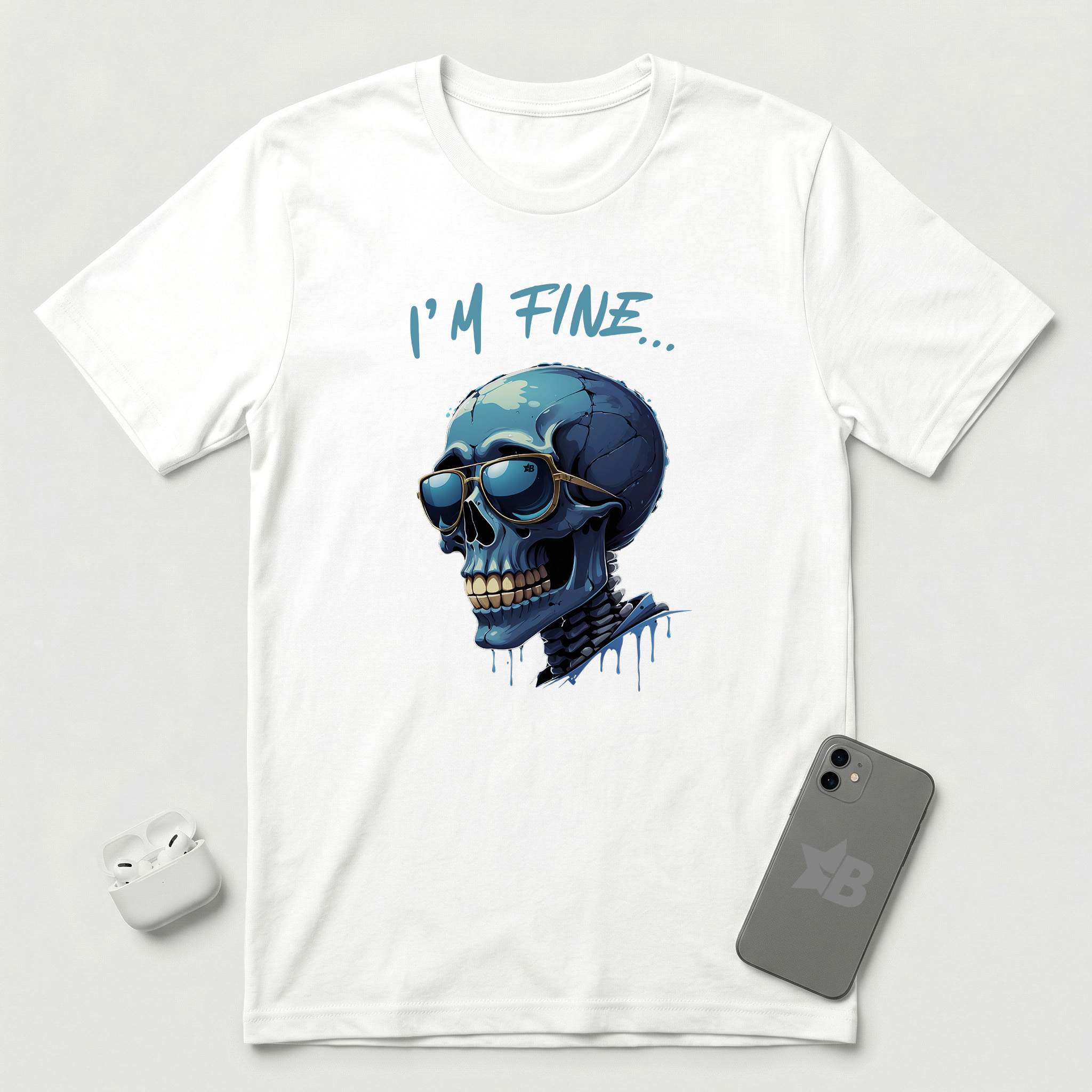 I'm Fine... - Blue Skull - T-Shirt - White mockup