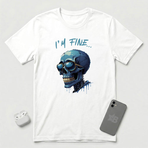 I'm Fine... - Blue Skull - T-Shirt - White mockup